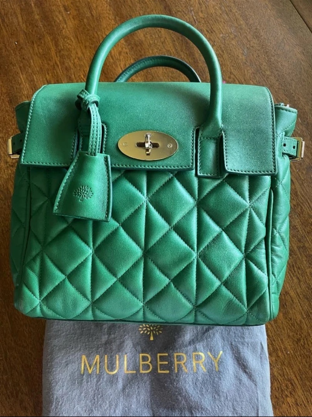 Mulberry Quilted Top-Handle Satchel in Green with Gold Hardware